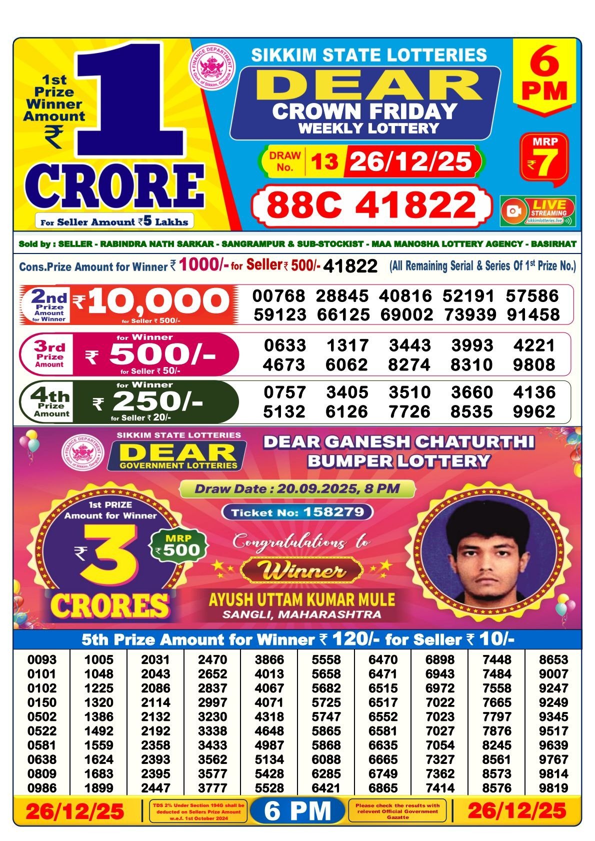 Nagaland Lottery Result – 26 December 2025 (6:00 PM Draw)