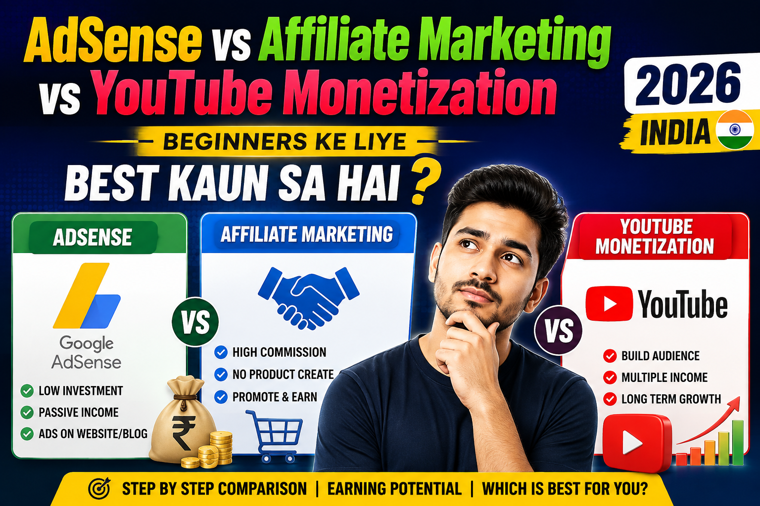 AdSense vs Affiliate Marketing vs YouTube Monetization 2026