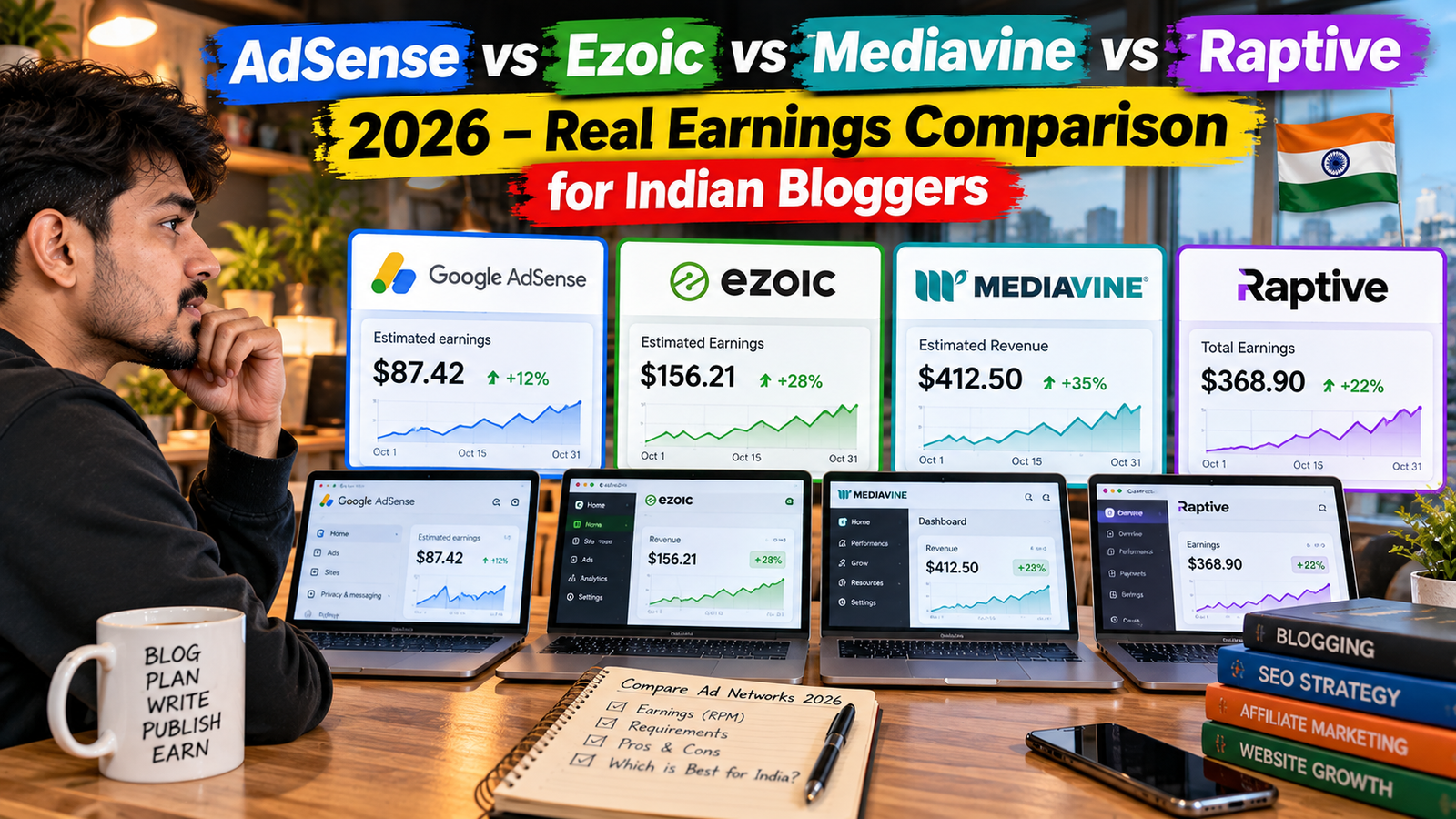 AdSense vs Ezoic vs Mediavine vs Raptive